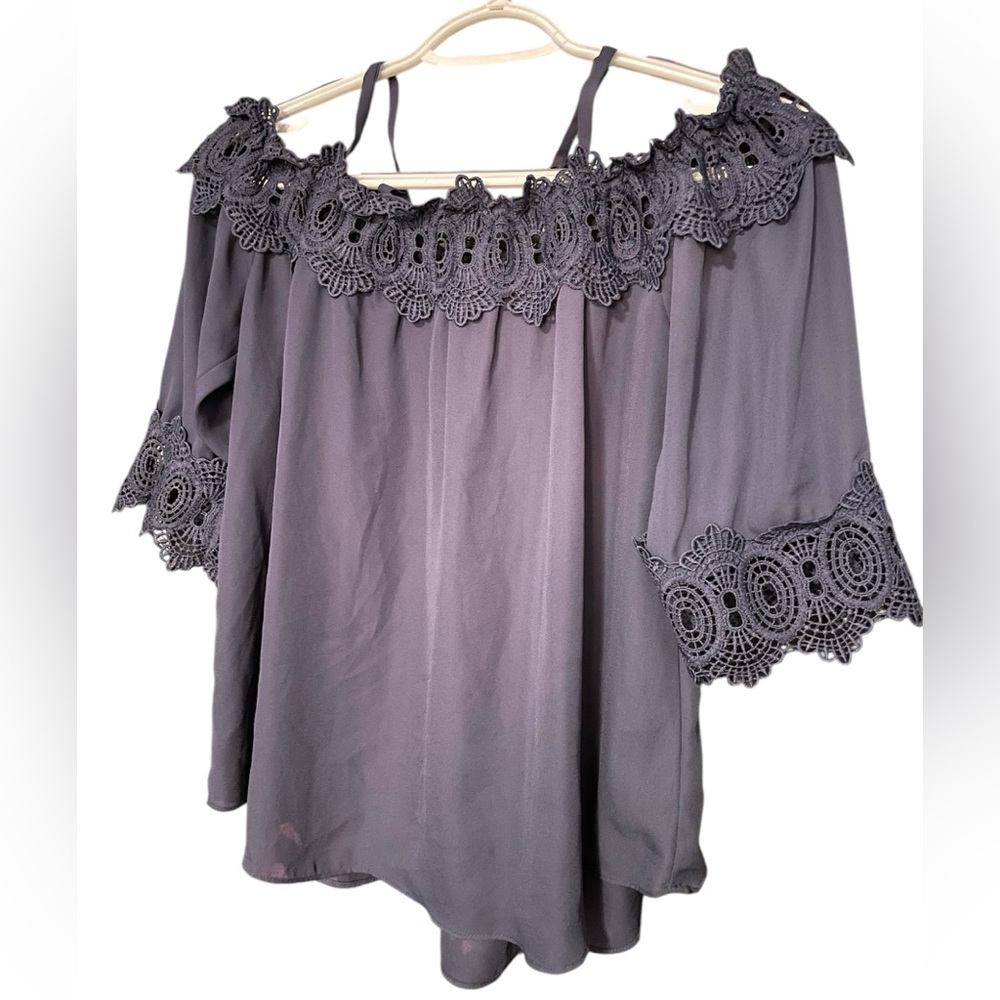 A. Byer Elegant Lace Trim Off-Shoulder Top